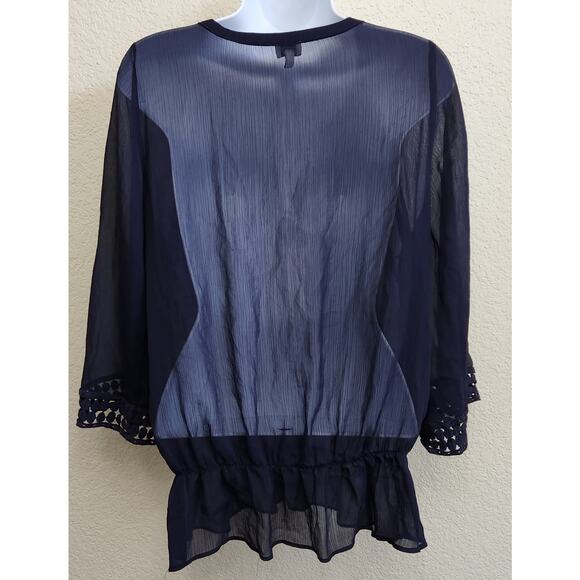 Charming Charlie Blue Sheer Crochet Lace Insert Detail Bodice Top Medium Flowy - Picture 4 of 6